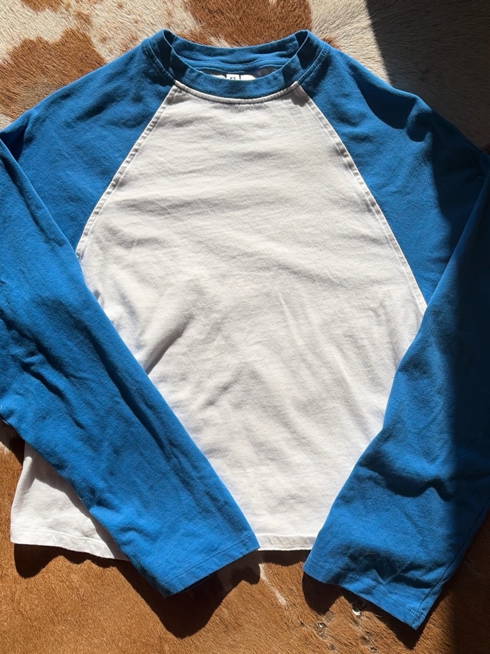 H&M White & Blue Raglan Baseball Long-Sleeve Tee